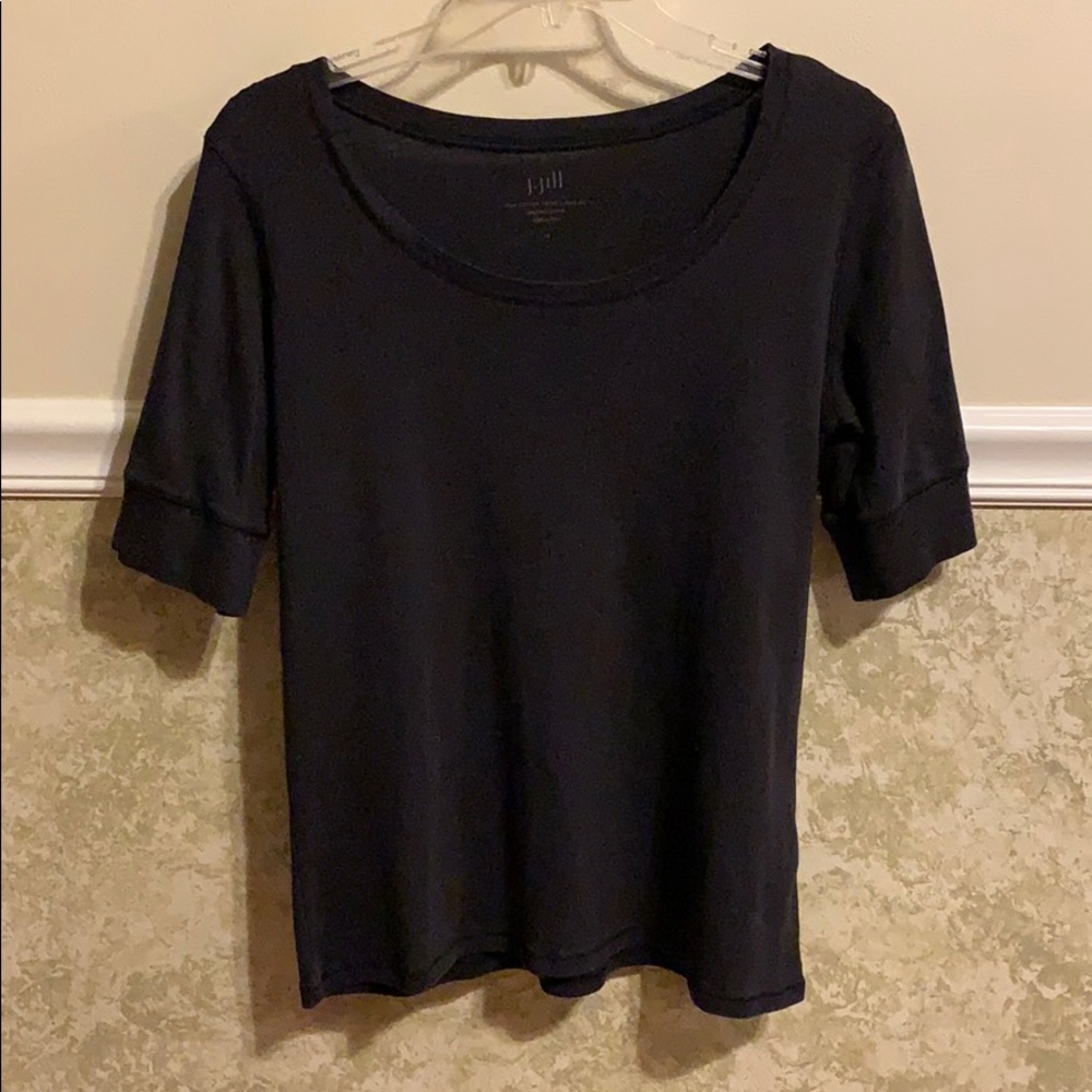 J.Jill - Pima Cotton Elbow Sleeve Tee - Black